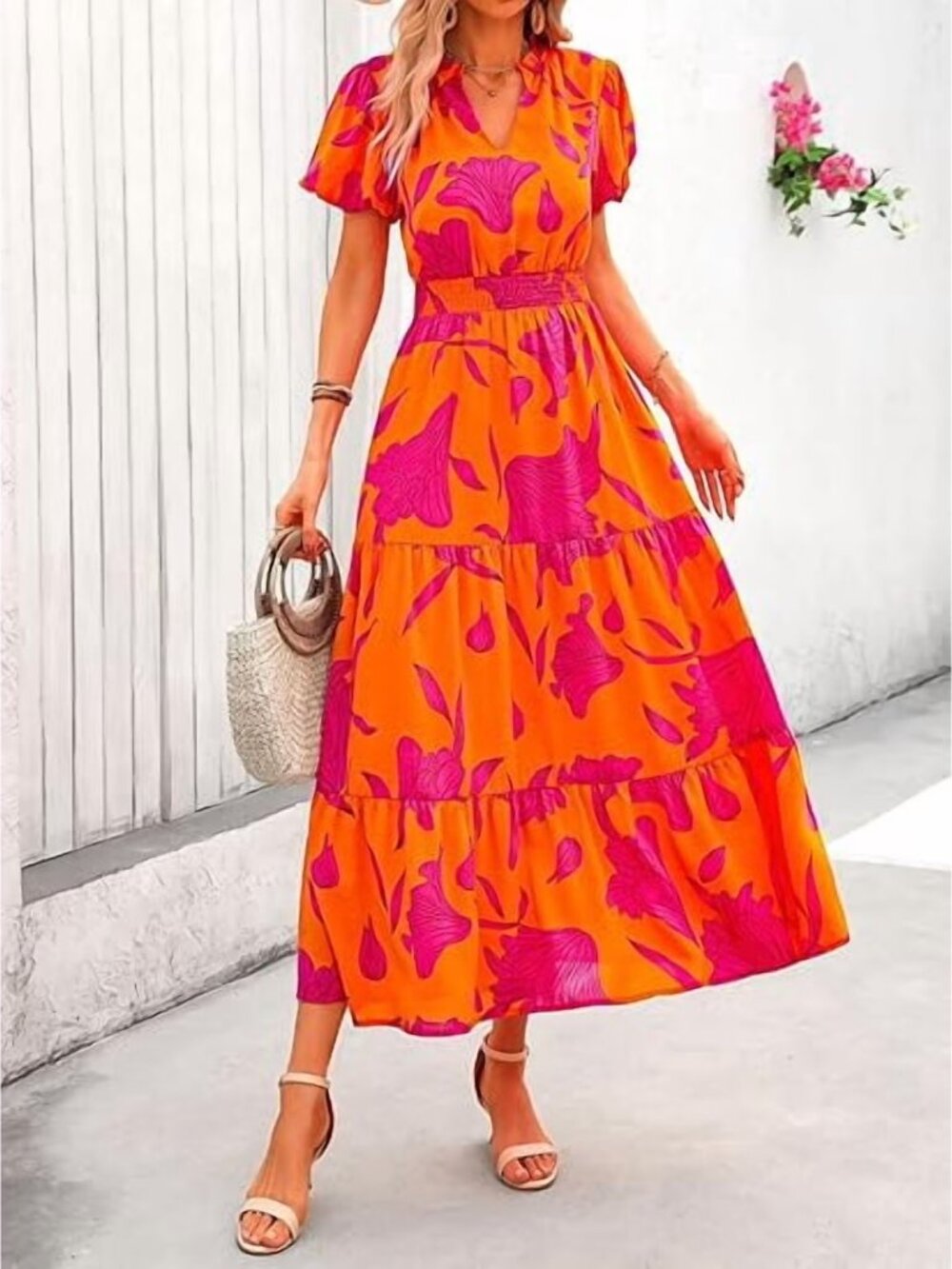 ๐บ NWT PRETTYGARDEN Orange Pink Floral Maxi Dress XL - Picture 2 of 5